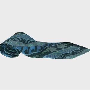 Christian Dior Vintage 1990s Monsieur Tie Geometric & Floral Print Green &Blue